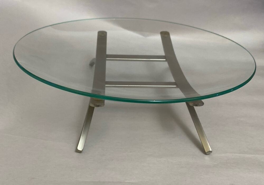 Bauhaus Style Tempered Glass Bowl With Metal Stand 10"w x 3"t